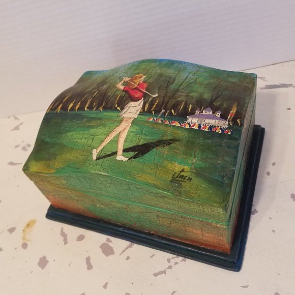 Handmade Golf Jewelry Box, 1960's Ladies Golfing Gift, Mother's Day Gift for Her - Picture 1 of 11